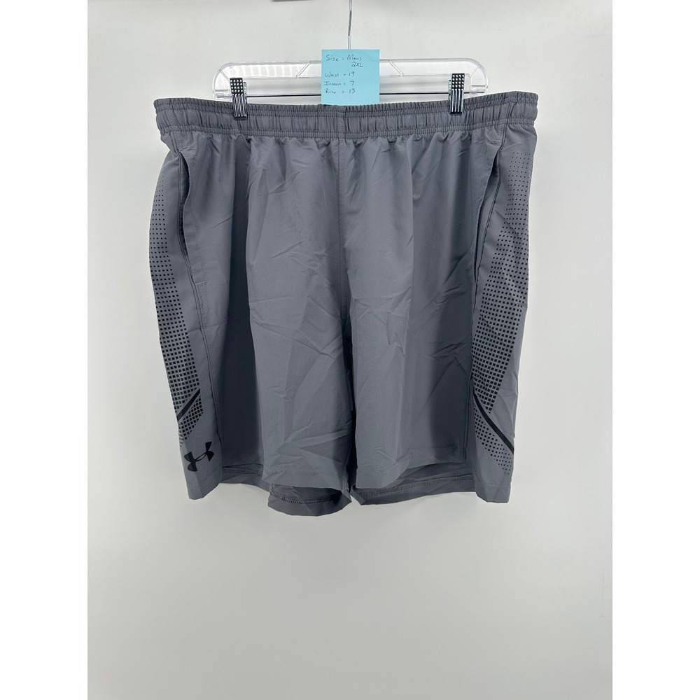 Under‎ Armour Mens HeatGear Athletic Shorts Gray Geometric Graphic XXL 2XL Loose